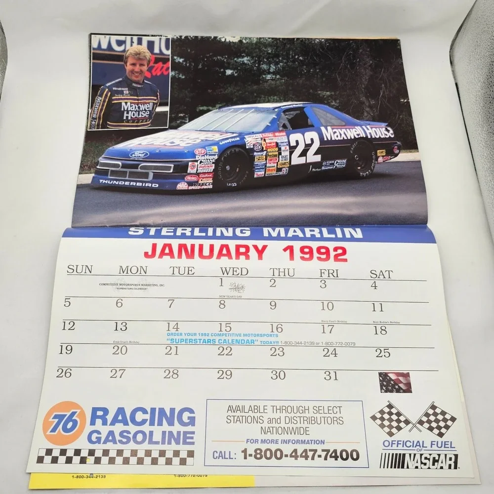 1991 Stock Car Racing Calendar Wallace Irvan Petty Bondine Marlin Allison Jarret
